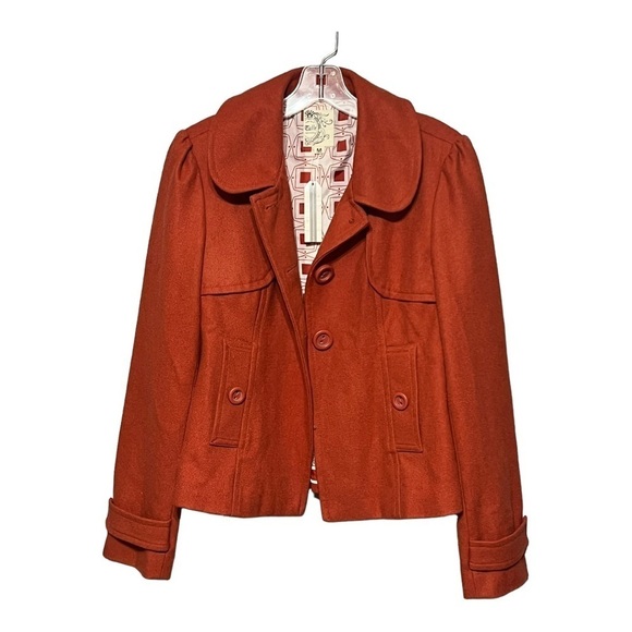 Anthropologie Tulle Kate Coat Wool Blend Burnt Sienna Button Front Slim-Fit - Picture 1 of 8